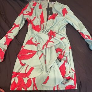 Floral Sage & Red Mini Dress